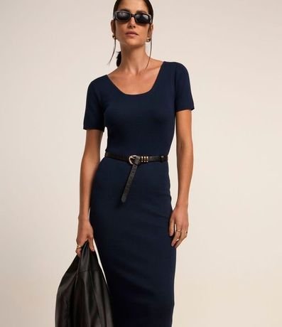 Vestido New Midi en Punto con Escote Cuadrado