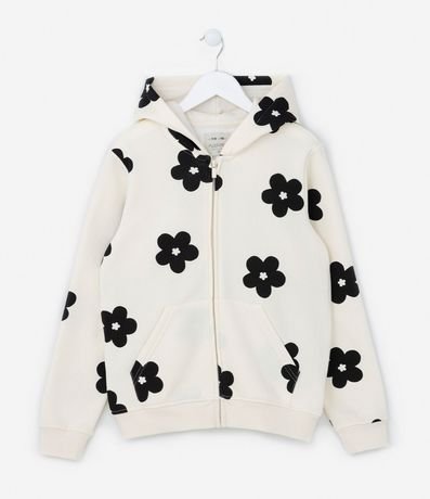 Saco Infantil en Algodón con Capucha y Estampa Floral - Talle 5 a 14 años