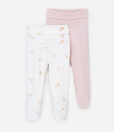 Kit 02 Calças Infantiles en Suedine Estampado con Piecito - Talle RN a 9 meses