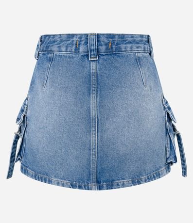 Pollera Corta en Jeans Efecto Mármol con Bolsillo Cargo Hebilla 5