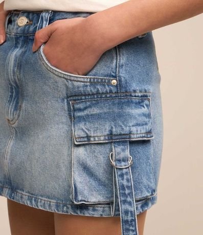Pollera Corta en Jeans Efecto Mármol con Bolsillo Cargo Hebilla 3