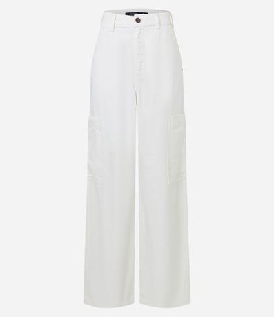 Pantalón Wide Lleg en Sarga con Bolsillo Cargo sin Solapa 5