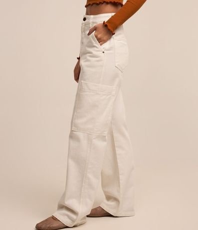 Pantalón Wide Lleg en Sarga con Bolsillo Cargo sin Solapa 2