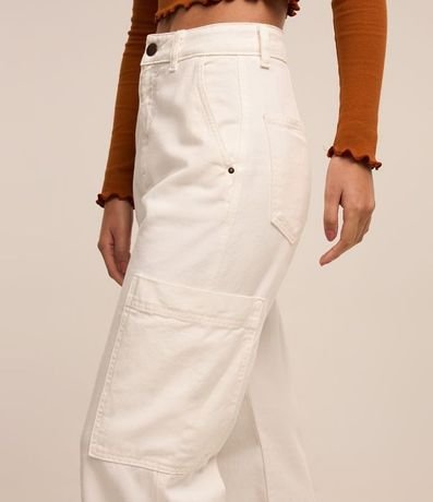Pantalón Wide Lleg en Sarga con Bolsillo Cargo sin Solapa 3