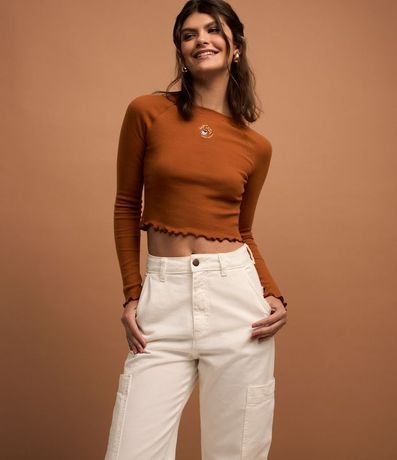 Pantalón Wide Lleg en Sarga con Bolsillo Cargo sin Solapa 4