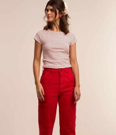 Pantalón Wide Lleg en Sarga con Bolsillo Cargo sin Solapa 2