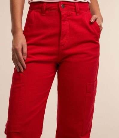 Pantalón Wide Lleg en Sarga con Bolsillo Cargo sin Solapa 4