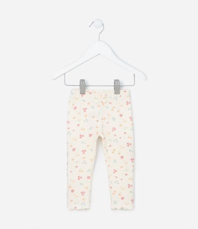 Pantalón Legging Infantil Acanalada con Estampa Floral - Talle 0 a 18 meses