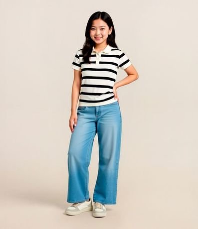 Camisa Infantil Acanalada Seamless con Cuello Polo