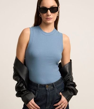 Blusa sin Manga en Rib con Textura Acanalada