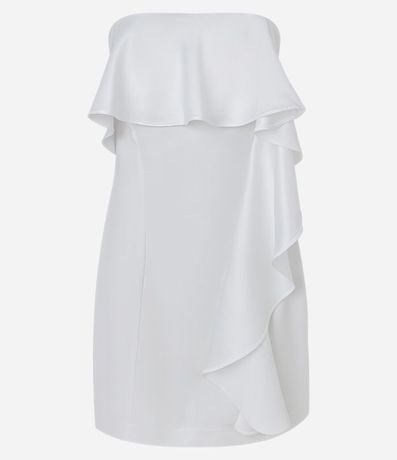 Vestido Corto Sin Manga con Tejido Satinado y Volados 4