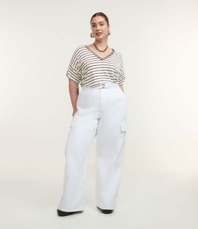Pantalón Wide Leg en Sarga con Bolsillos Cargo y Cinturón Curve & Plus Size