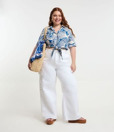 Pantalón Wide Leg en Sarga con Bolsillos Cargo y Cinturón Curve & Plus Size