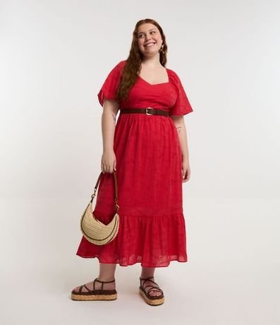 Vestido Midi en Laise con Manga Abullonada Curve & Plus Size