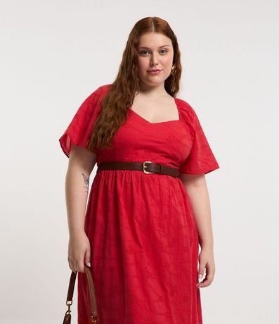 Vestido Midi en Laise con Manga Abullonada Curve & Plus Size 3