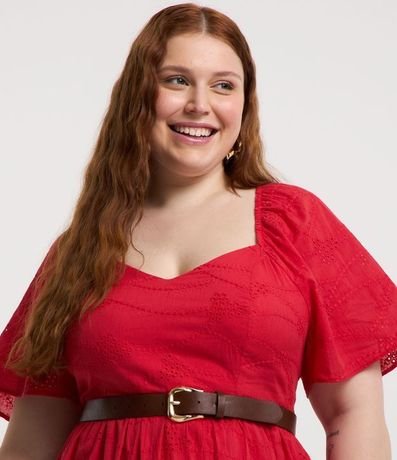 Vestido Midi en Laise con Manga Abullonada Curve & Plus Size 4