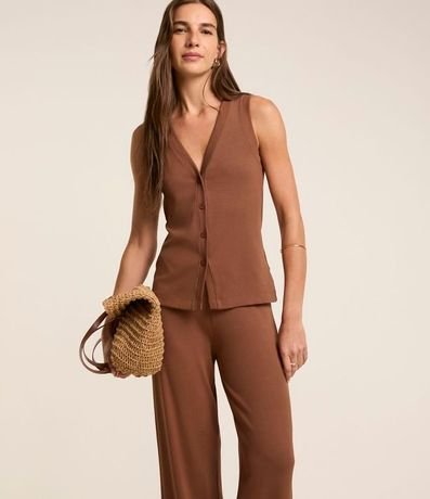 Pantalón Pantalona en Rib con Textura Acanalada y Cintura Elástica 2