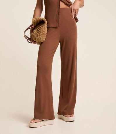 Pantalón Pantalona en Rib con Textura Acanalada y Cintura Elástica 3