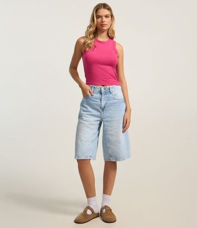Blusa Cropped sin Manga en Ribana con Cuello Redondo 2