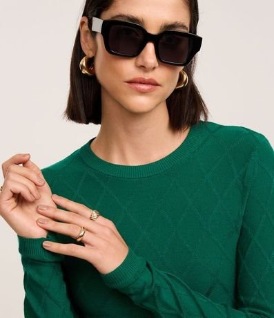 Suéter en Punto con Cuello Redondo y Textura Losângos