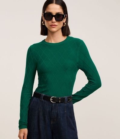 Suéter en Punto con Cuello Redondo y Textura Losângos 2