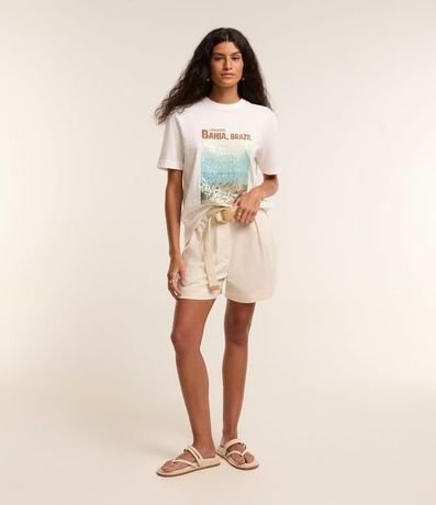Short en Viscolino con Cinturón de Ráfia