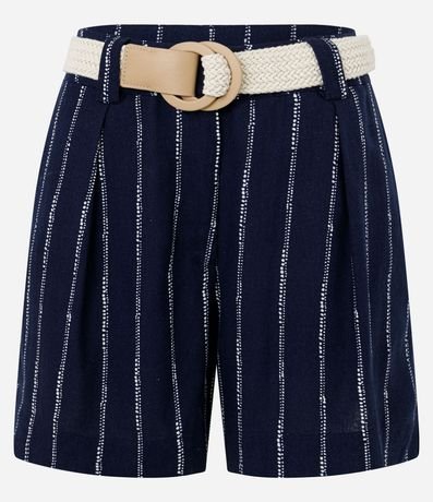 Short en Viscolino Listrado con Cinturón de Ráfia 6