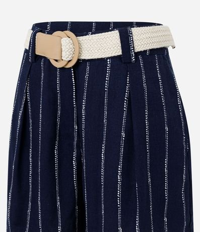 Short en Viscolino Listrado con Cinturón de Ráfia 7
