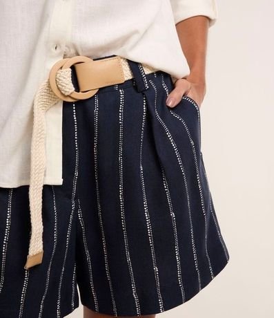 Short en Viscolino Listrado con Cinturón de Ráfia 4