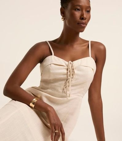 Vestido Reto Midi en Viscolino con Escote Corazón Dobrado 5