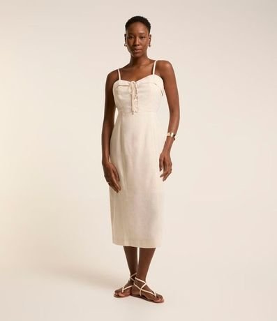 Vestido Reto Midi en Viscolino con Escote Corazón Dobrado 2