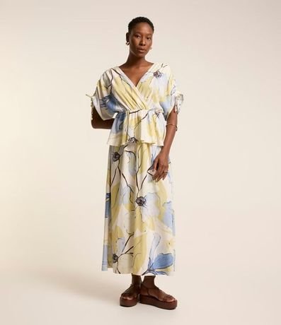 Vestido Evasê Midi en Viscolino con Flores Estampadas 2