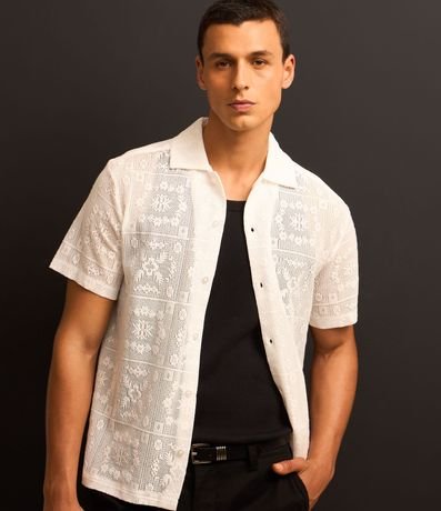Camisa Regular en Algodón con Textura Encaje