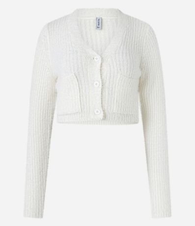 Cardigan Cropped en Punto con Pelito y Bolsillos 4