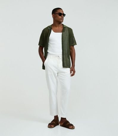 Pantalón Relaxed en Oxford de Algodón con Lazo en la Cintura