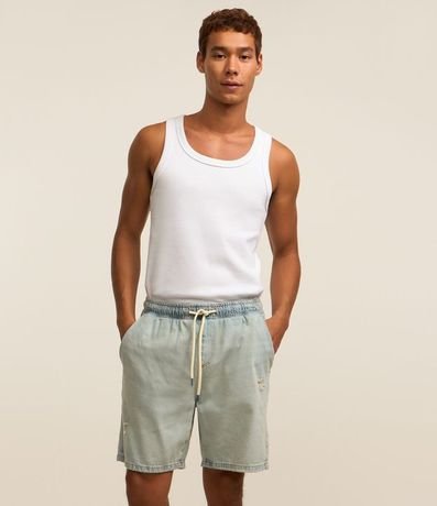 Bermuda Jeans con Cintura Elástica Bolsillos y Tag Aplicado 2