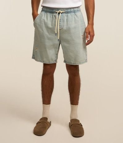 Bermuda Jeans con Cintura Elástica Bolsillos y Tag Aplicado 3