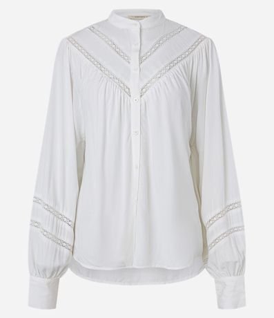 Camisa Boho en Viscosa con Cuello Padre y Detalle de Entremedios