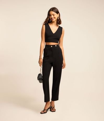 Pantalón Carrot en Crepé con Botones en la Cintura