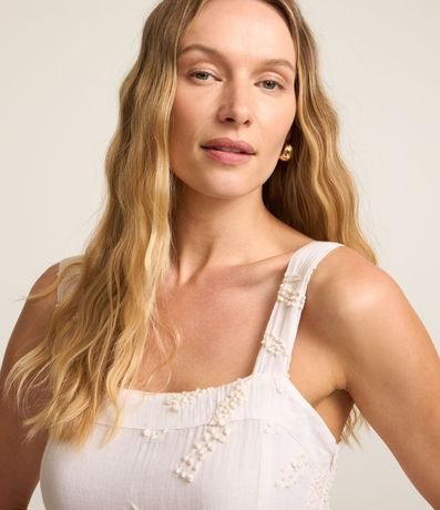 Vestido Midi de Batista con Bretel Ancho y Bordado Floral 3