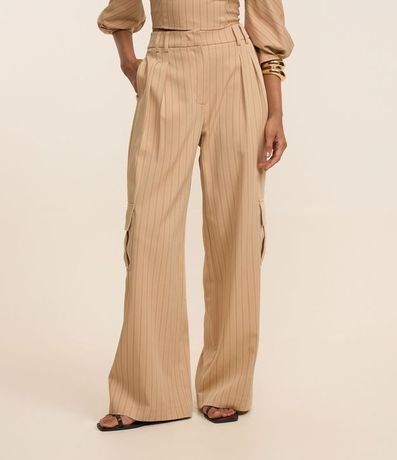 Pantalón Wide Leg Sastrería con Rayas y Bolsillo Cargo 2