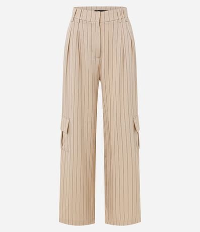 Pantalón Wide Leg Sastrería con Rayas y Bolsillo Cargo 5