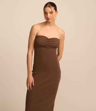 Vestido New Midi en Rib sin Breteles con Drapeado 2