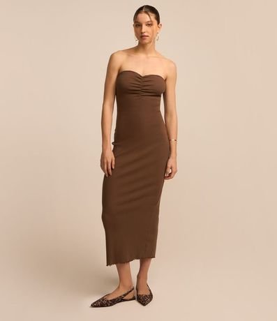 Vestido New Midi en Rib sin Breteles con Drapeado 3