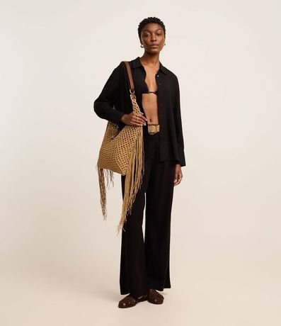 Pantalón Wide Leg en Viscolino con Tiro Alto y Pliegues