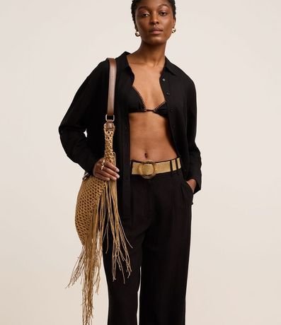 Pantalón Wide Leg en Viscolino con Tiro Alto y Pliegues 2