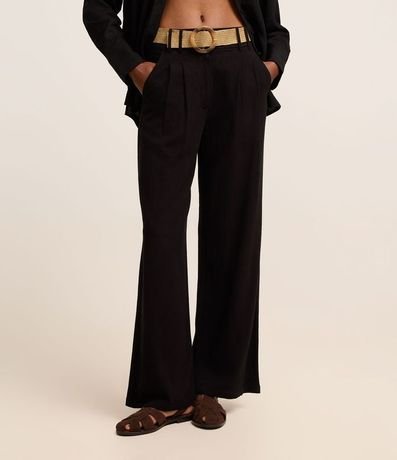 Pantalón Wide Leg en Viscolino con Tiro Alto y Pliegues 3