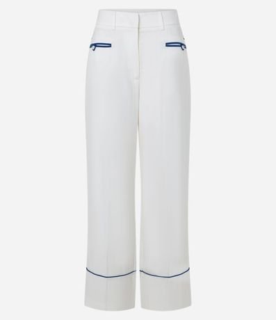 Pantalón Wide Leg y Viscosa con Detalles de Bies Contrastante 6