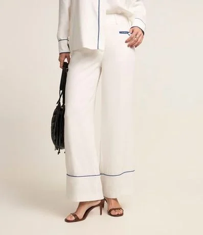 Pantalón Wide Leg y Viscosa con Detalles de Bies Contrastante 3