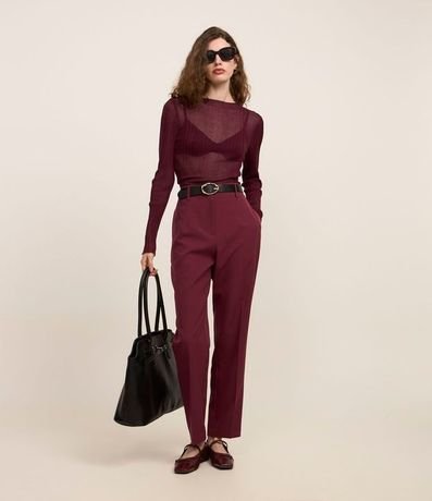 Pantalón Carrot Sastrería con Cinturón Hebilla en Material Sintético